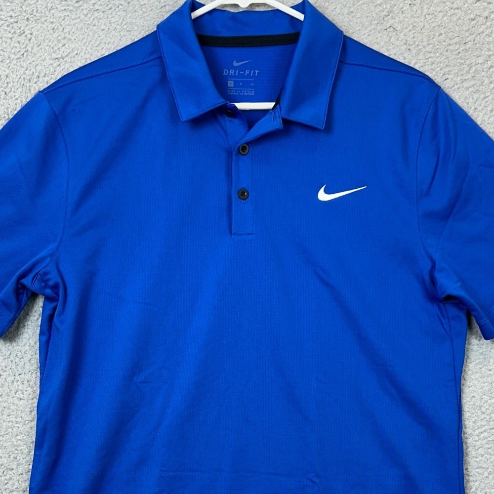 Nike Golf Polo Shirt Mens Small Dri-FIT Blue Performance Swoosh Athletic Rugby